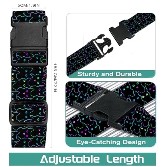 Cute Black Cat Heavy Duty Adjustable Luggage Belt Strap NWT - Picture 5 of 6